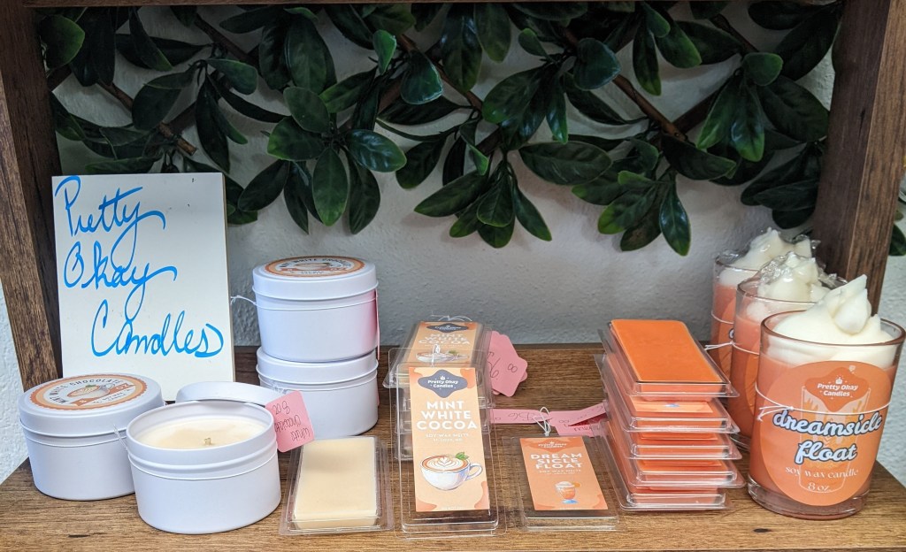 Photo of the Pretty Okay Candles Display in TBR Books