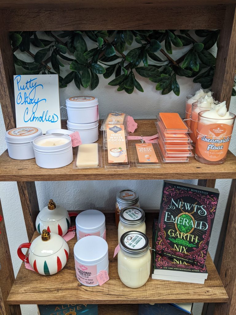 Photo of the Pretty Okay Candles Display in TBR Books